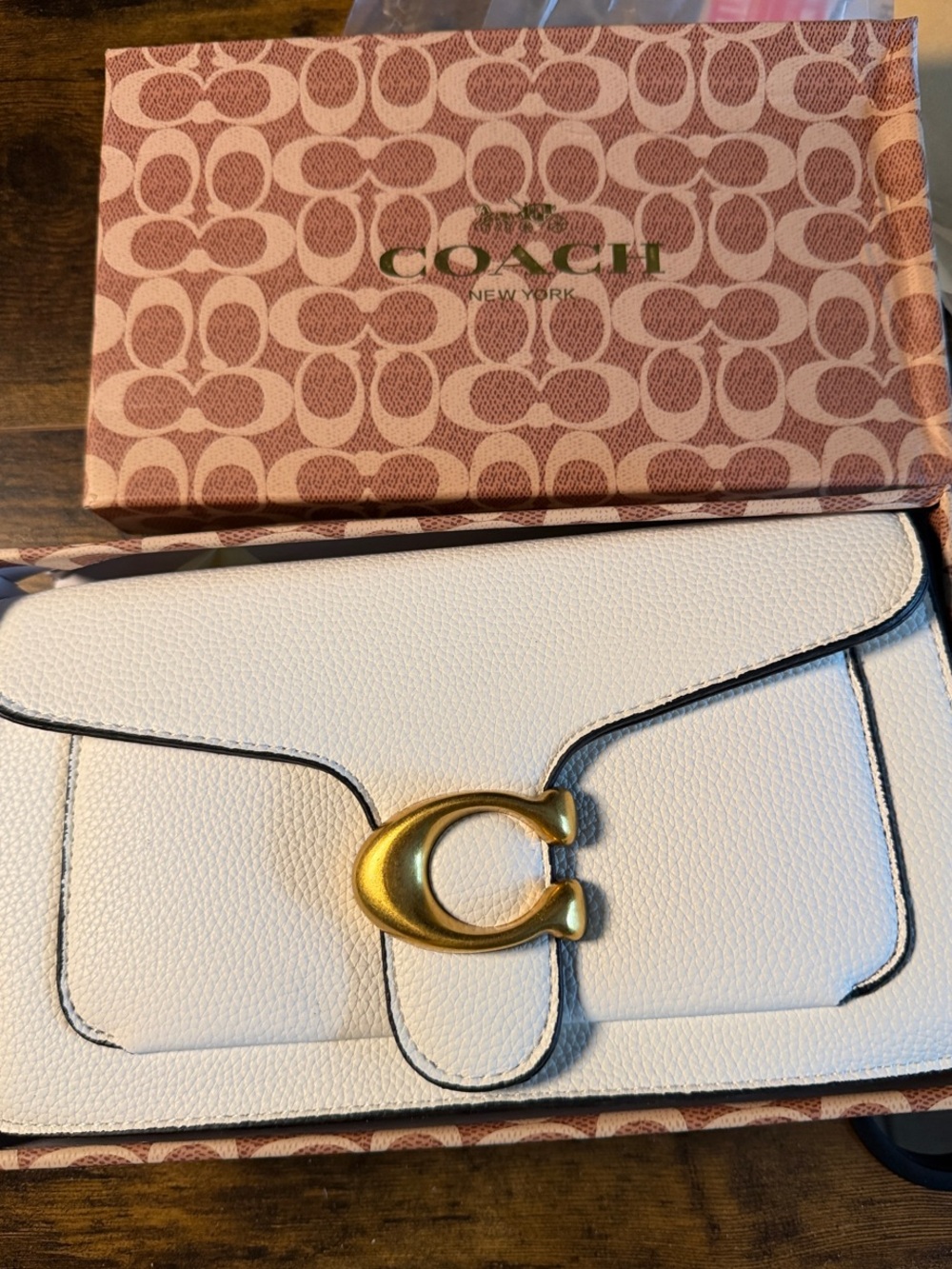 Coach White Pebbled Leather Crossbody with Gold C Clasp